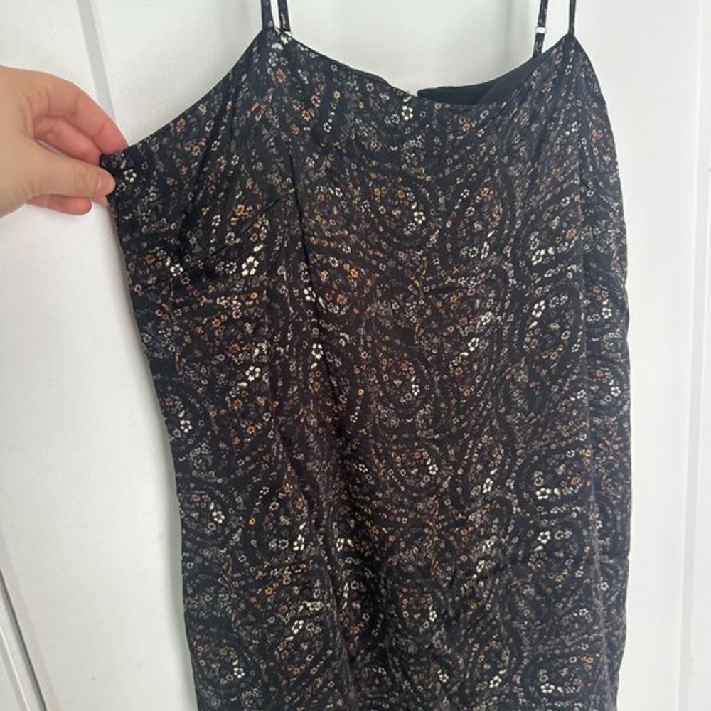 Gianni Bini Black and Floral Satin Slip Dress Square Neck Size 6 - Picture 4 of 6